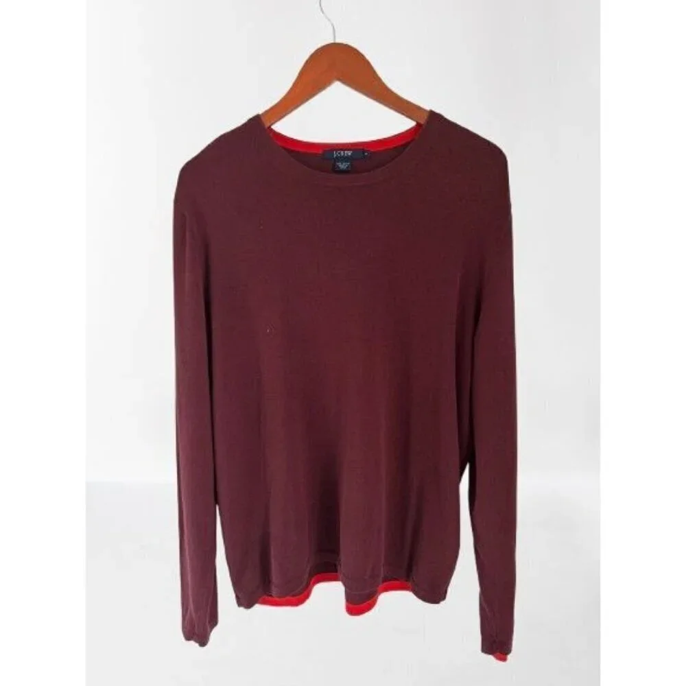 J.CREW Burgundy Crewneck Cotton Knit Burgundy Red Made in Japan Size Large